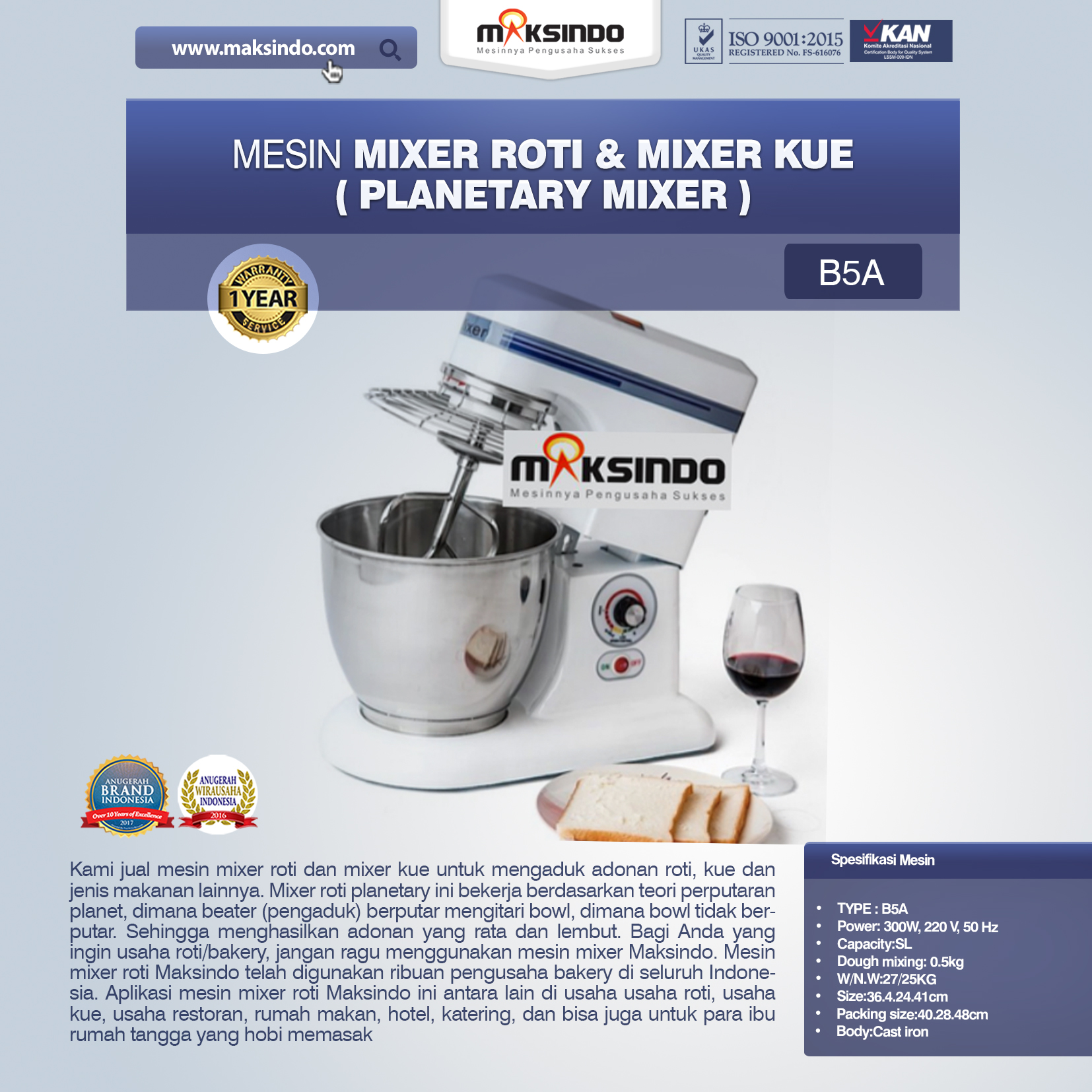 Jual Mesin Mixer Roti dan Kue Model Planetary di Malang