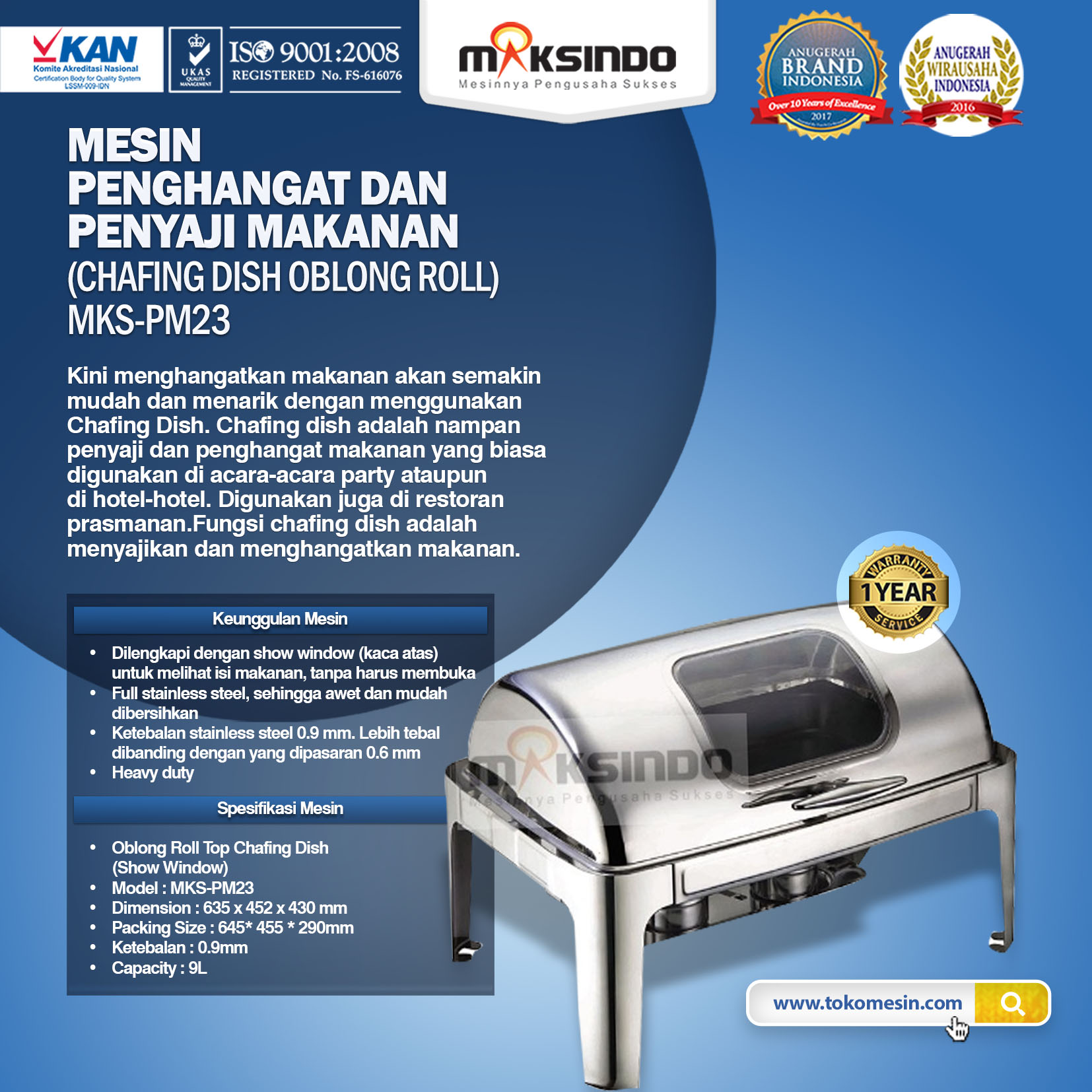 Jual Chafing Dish Oblong Roll Top – 9 Liter – MKSPM23 di Malang