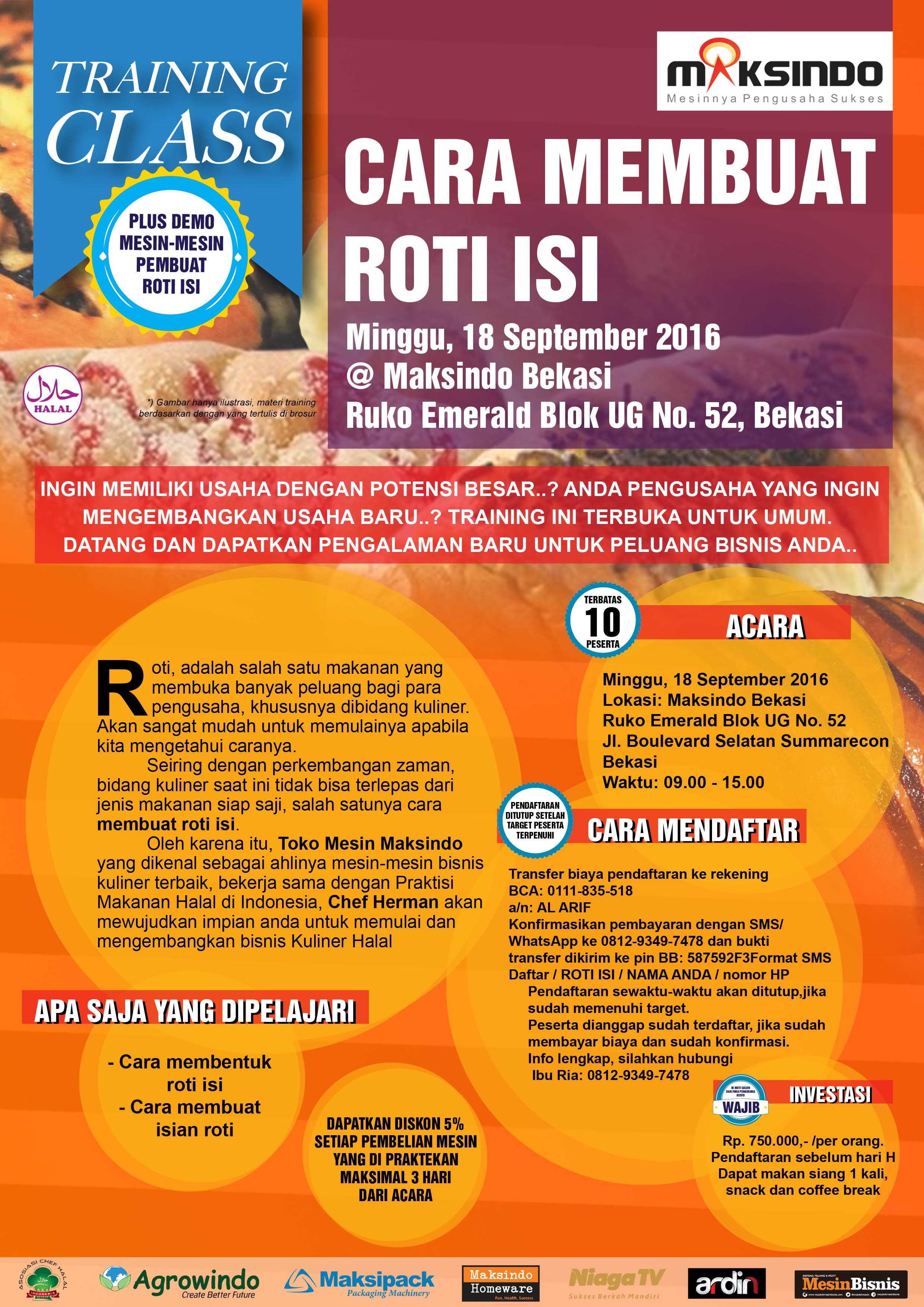 Training Usaha Roti Isi di Bekasi, 18 September 2016