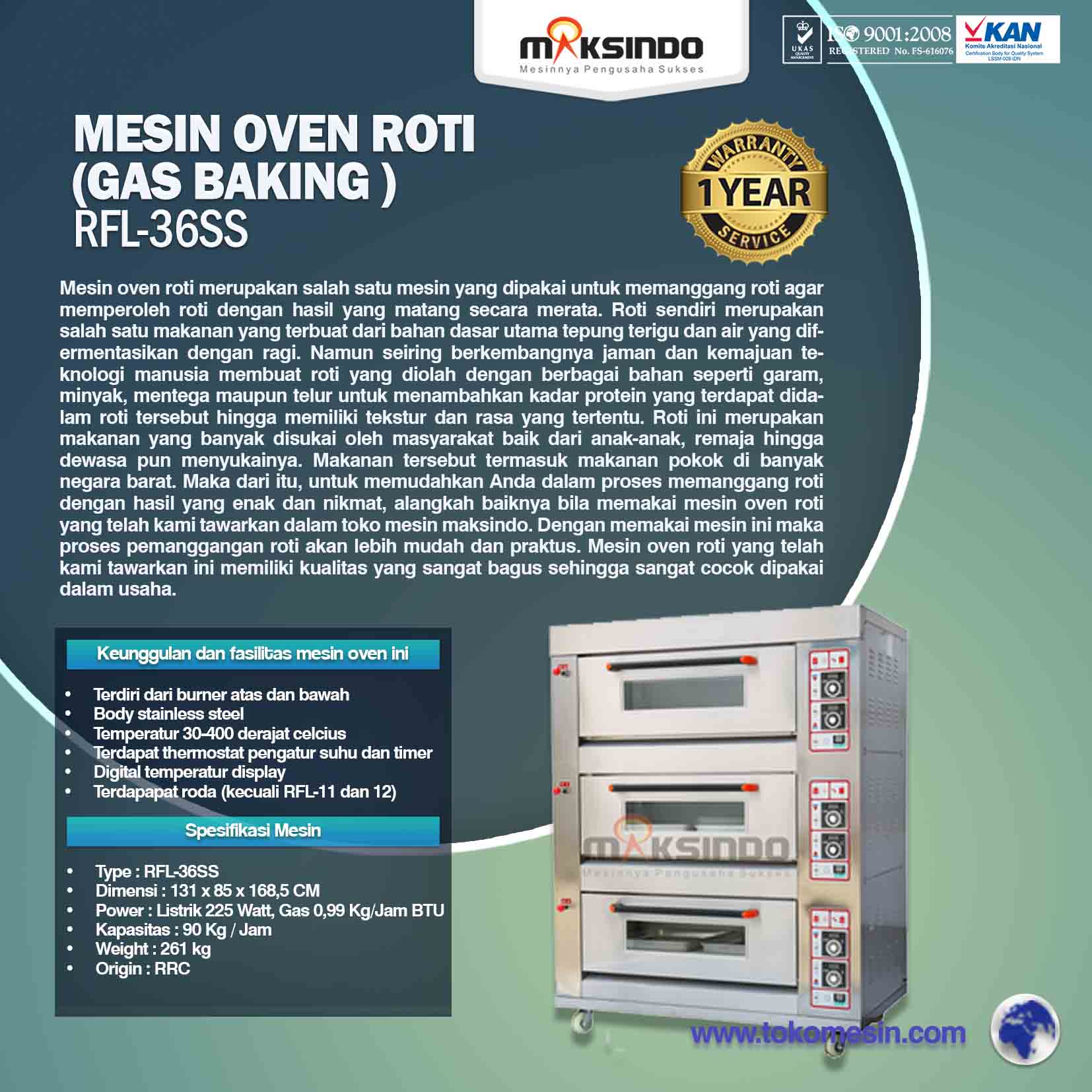 Jual Mesin Oven Roti Gas 6 Loyang (MKS-RS36) di Malang