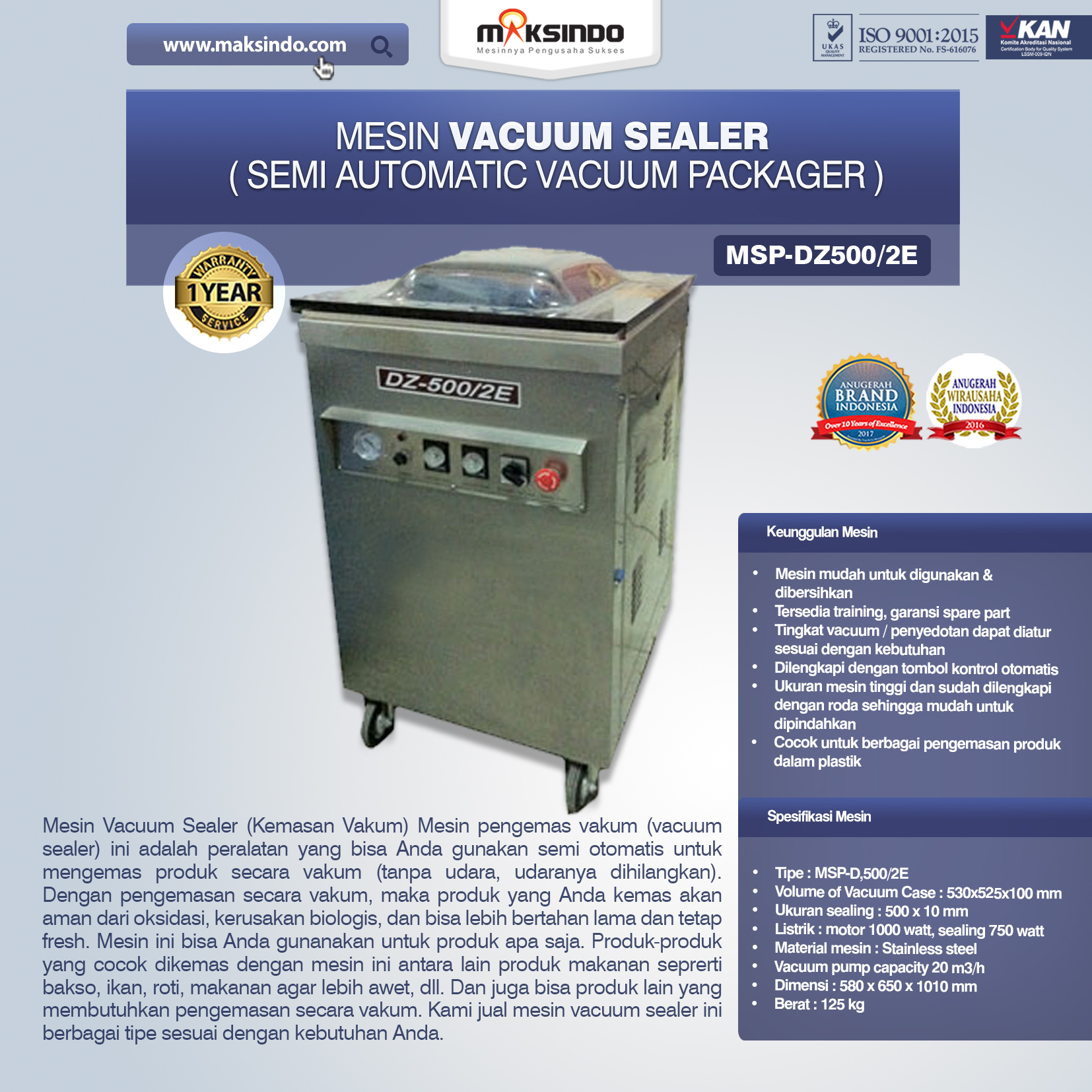Jual Mesin Vacuum Sealer (DZ-500/2E) di Malang