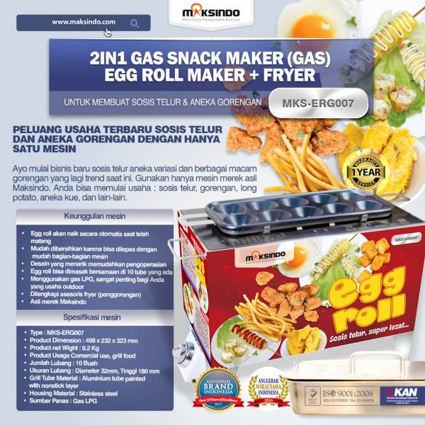 Jual Mesin Egg Roll Gas 2in1 Plus Fryer ERG007 Maksindo di Malang