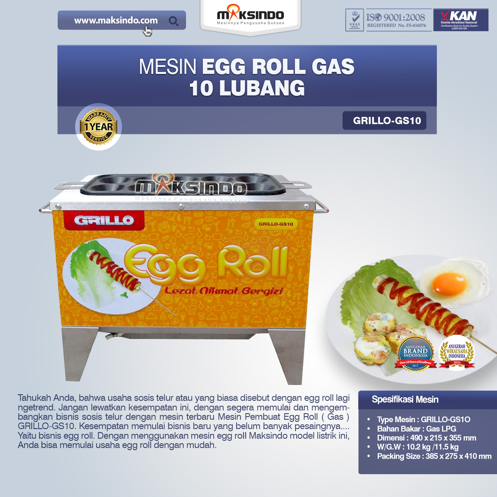 Egg Roll Gas 10 Lubang GRILLO-GS10