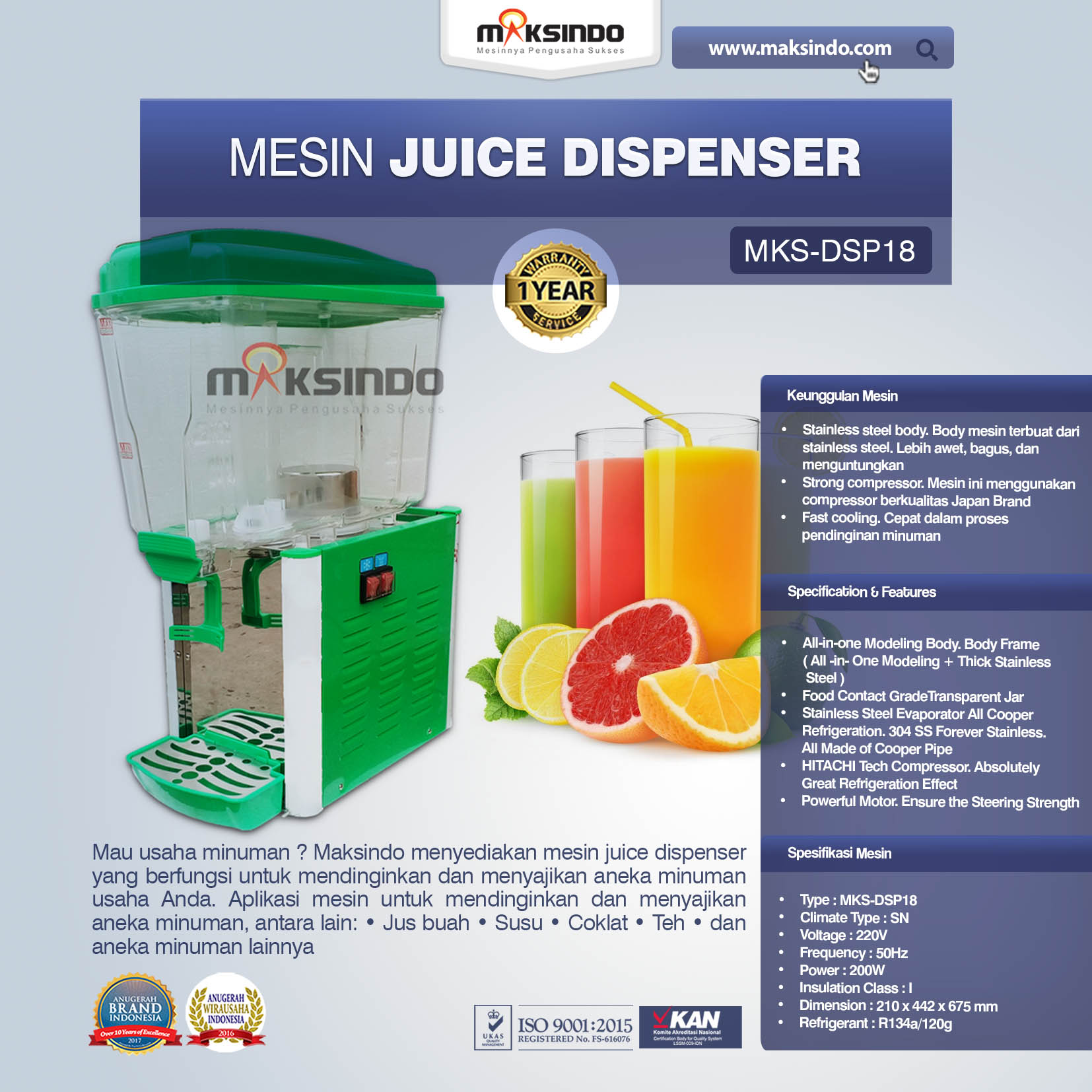 Jual Mesin Juice Dispenser MKS-DSP18 di Malang