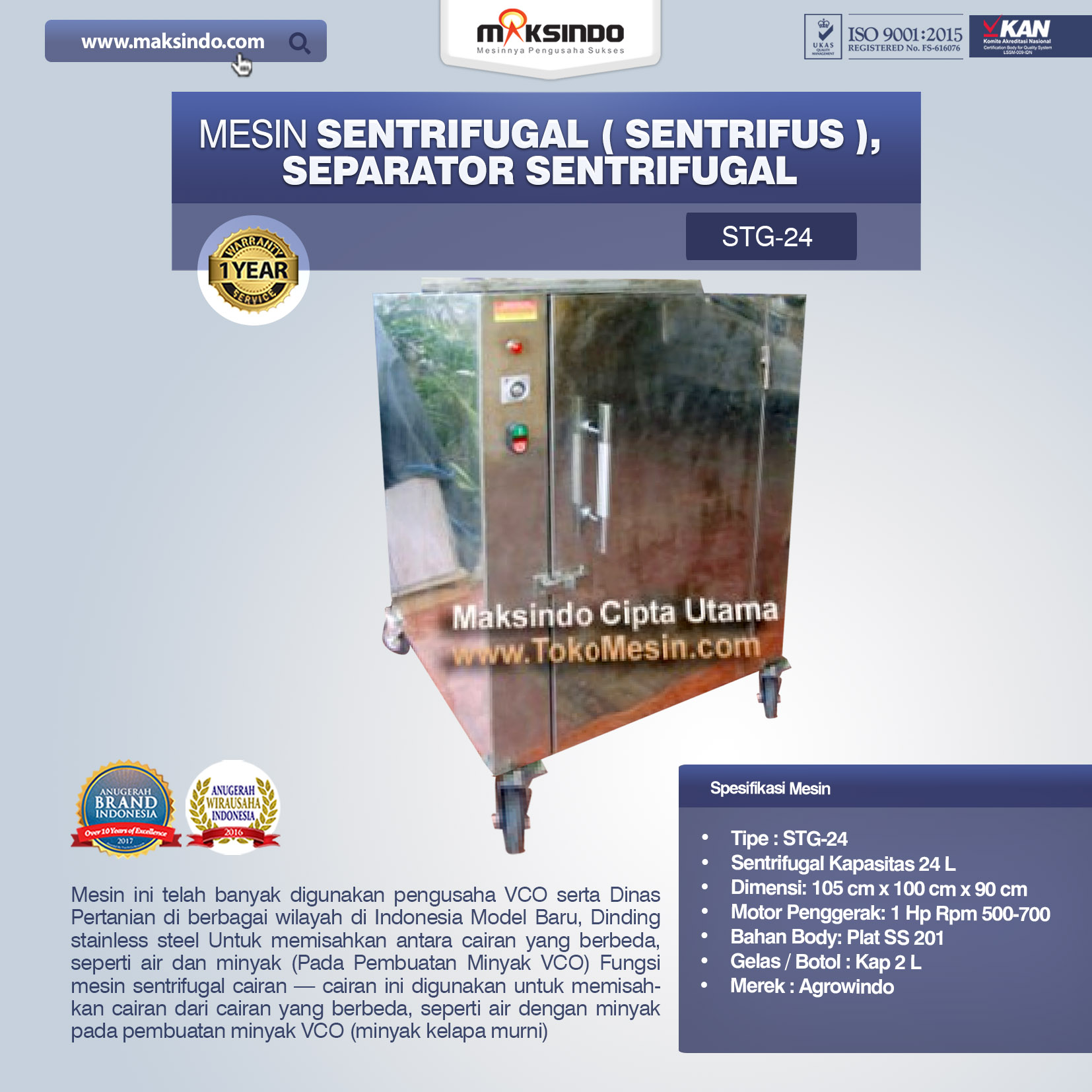 Jual Mesin Sentrifugal (Sentrifus), Separator Sentrifugal Di Malang