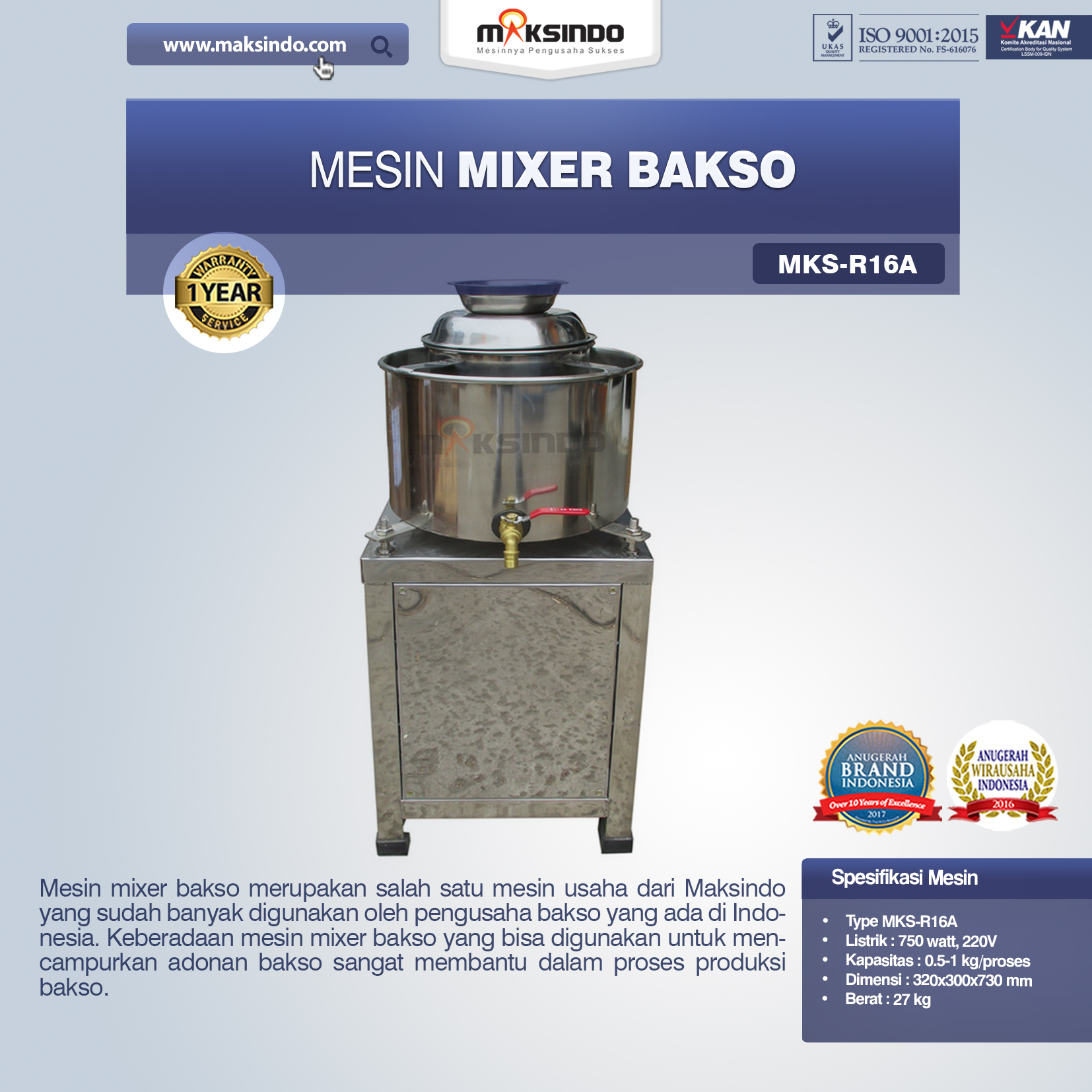 Jual Mesin Mixer Bakso MKS-R16A, MKS-R23A di Malang