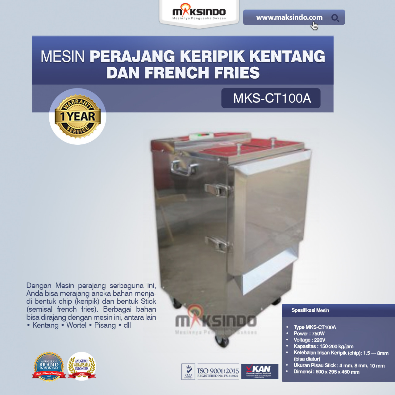 Jual Mesin Perajang Keripik Kentang dan French Fries – MKS-CT100A di Malang