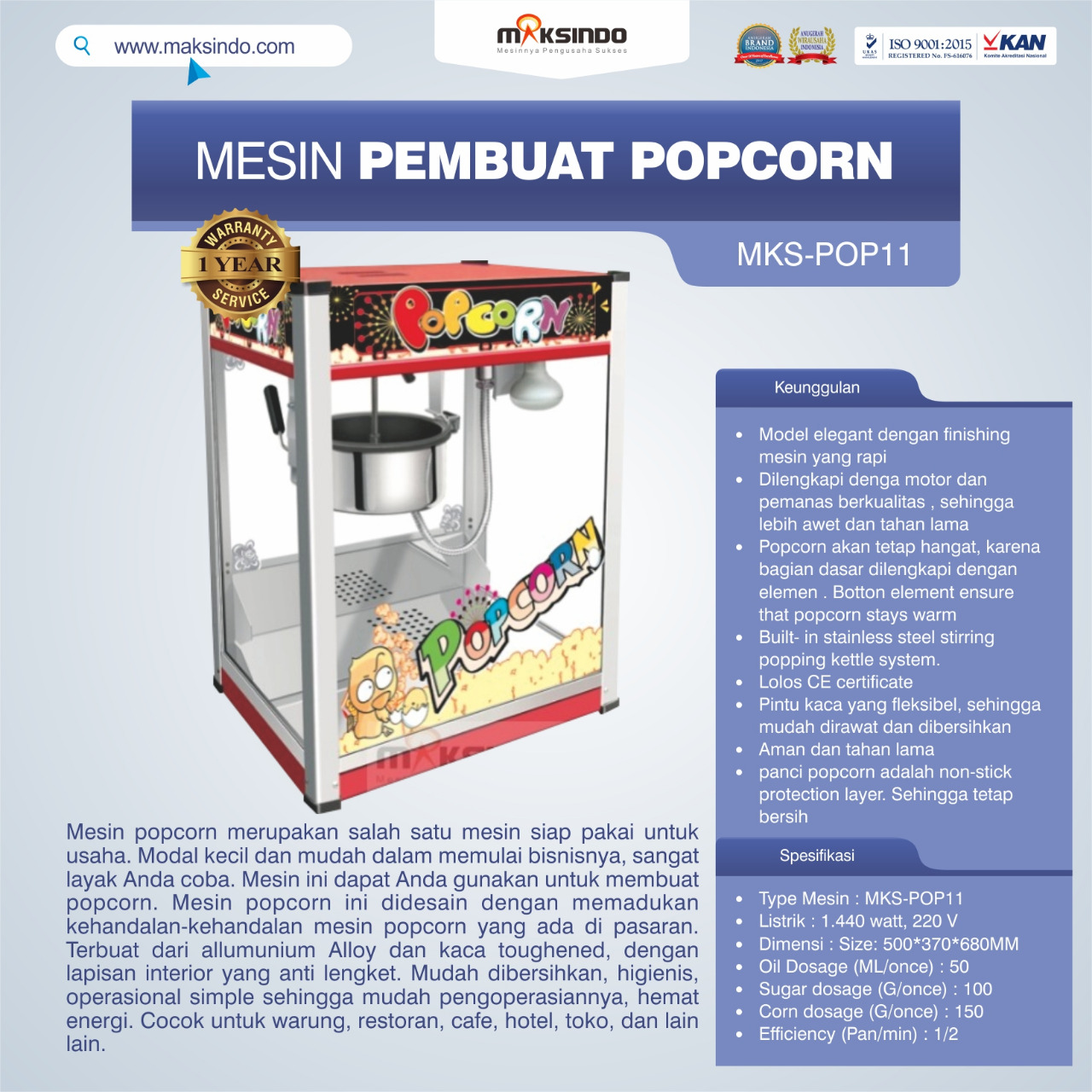 Jual Mesin Pembuat Popcorn (POP11) di Malang