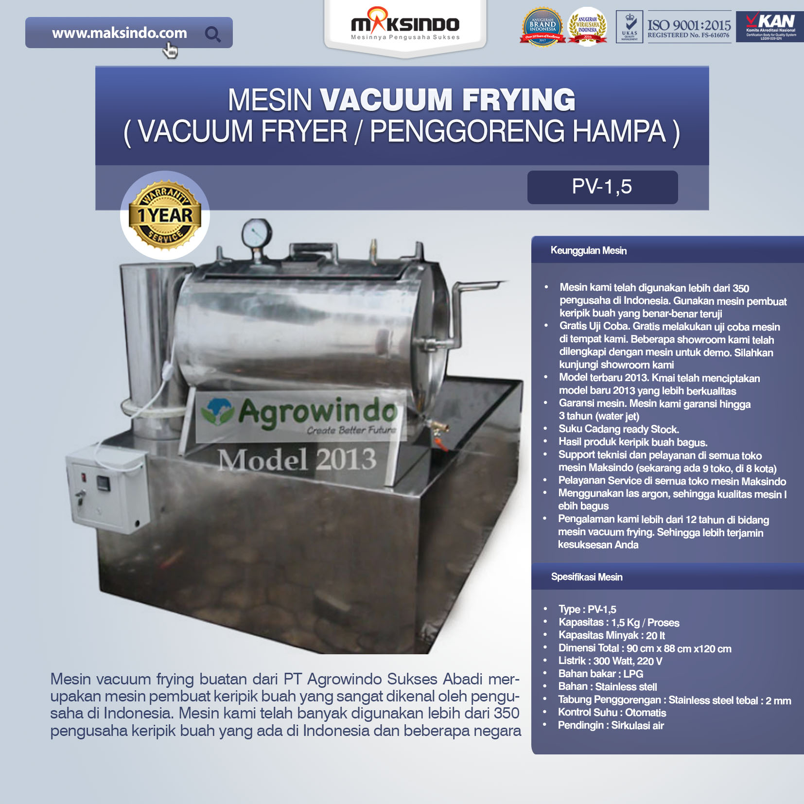 Jual Mesin Vacuum Frying Kapasitas 1.5 kg di Malang