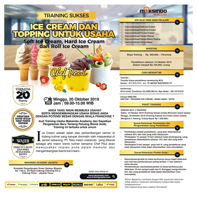 Training Sukses Ice Cream dan Topping Untuk Usaha, Minggu, 20 Oktober 2019