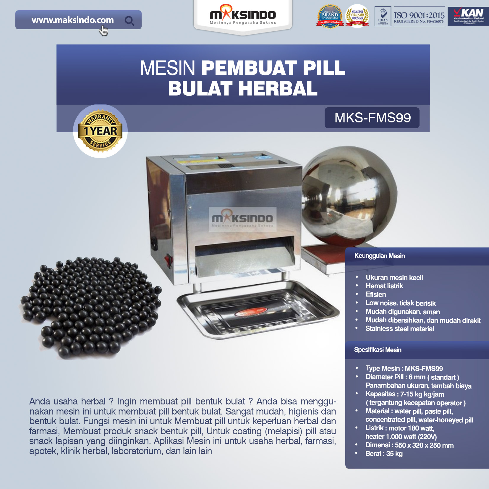 Jual Mesin Pembuat Pill Bulat Herbal (FMS99) di Malang