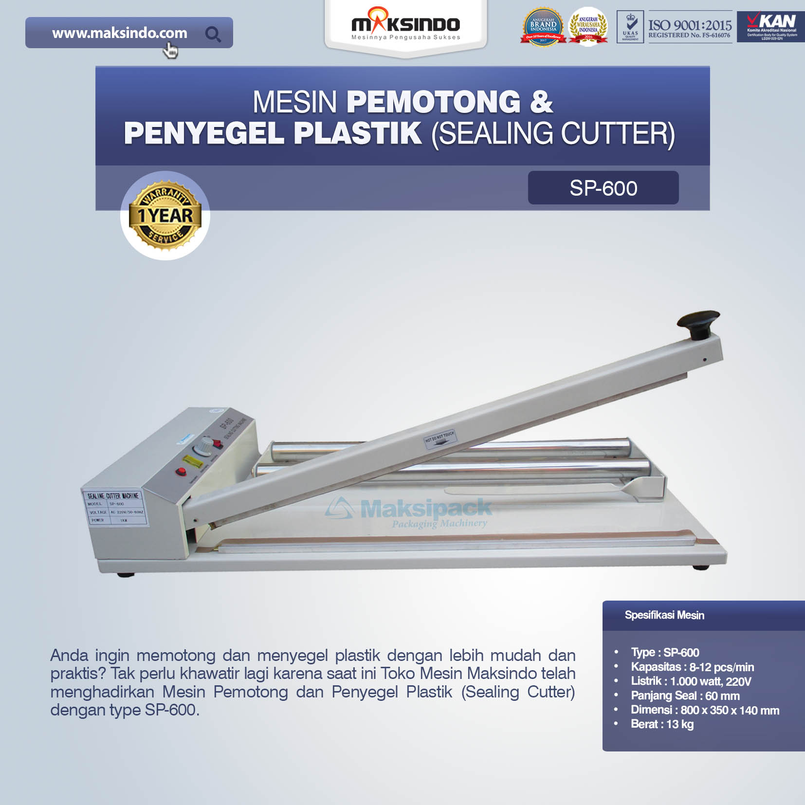 Jual Mesin Pemotong Dan Penyegel Plastik (Sealing Cutter) SP-600 Di Malang