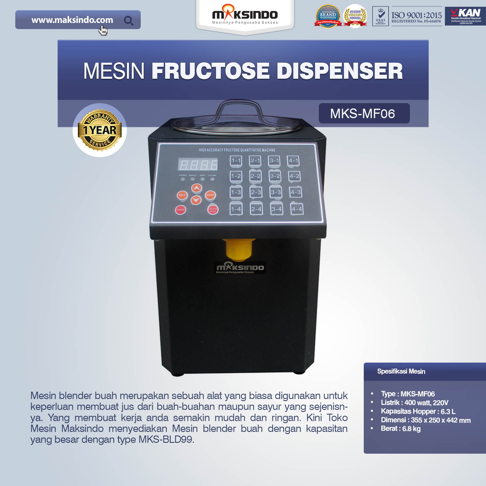 Jual Mesin Fructose Dispenser MKS-MF06 Di Malang