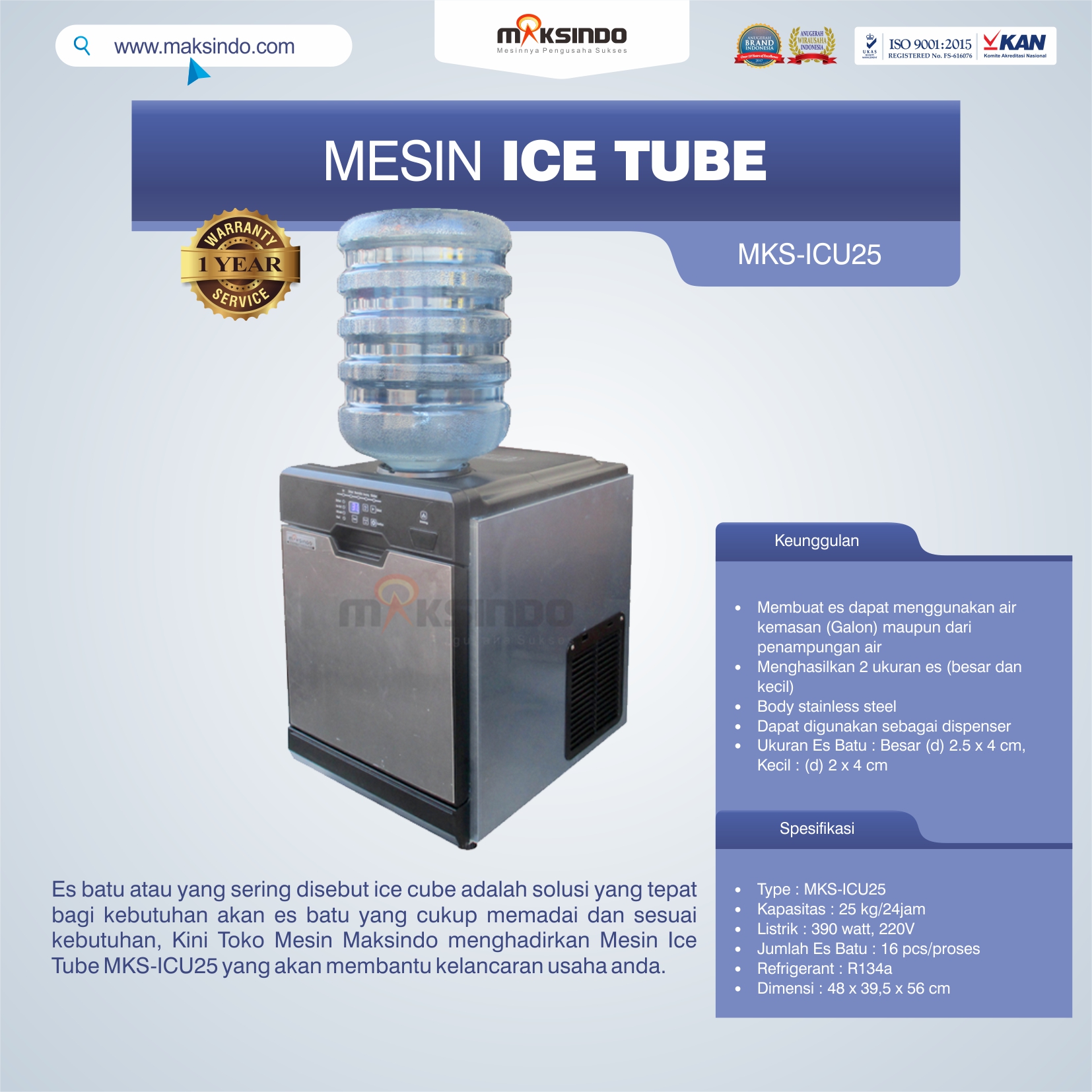 Jual Mesin Ice Tube MKS-ICU25 di Malang