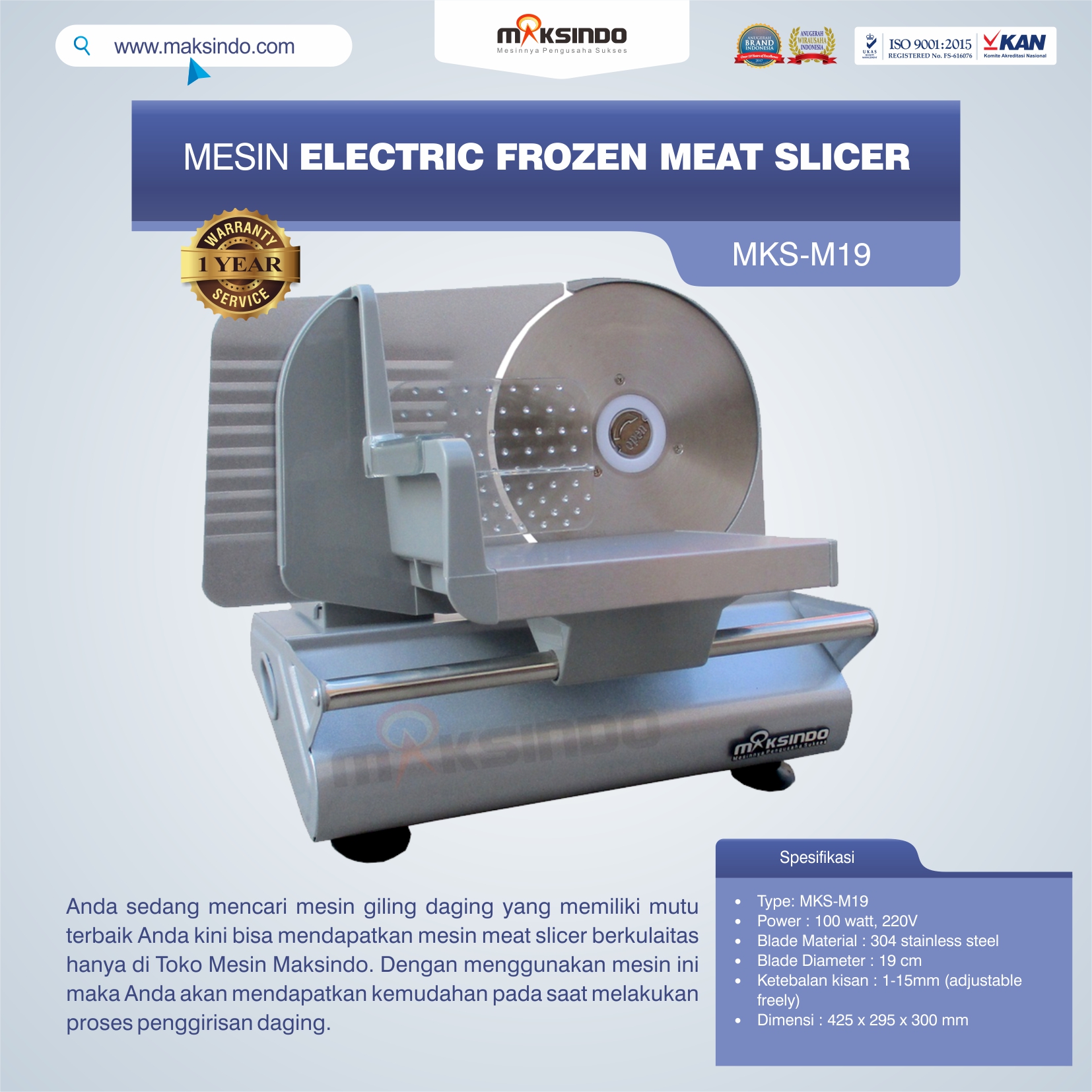 Jual Mesin Electric Frozen Meat Slicer MKS-M19 di Malang