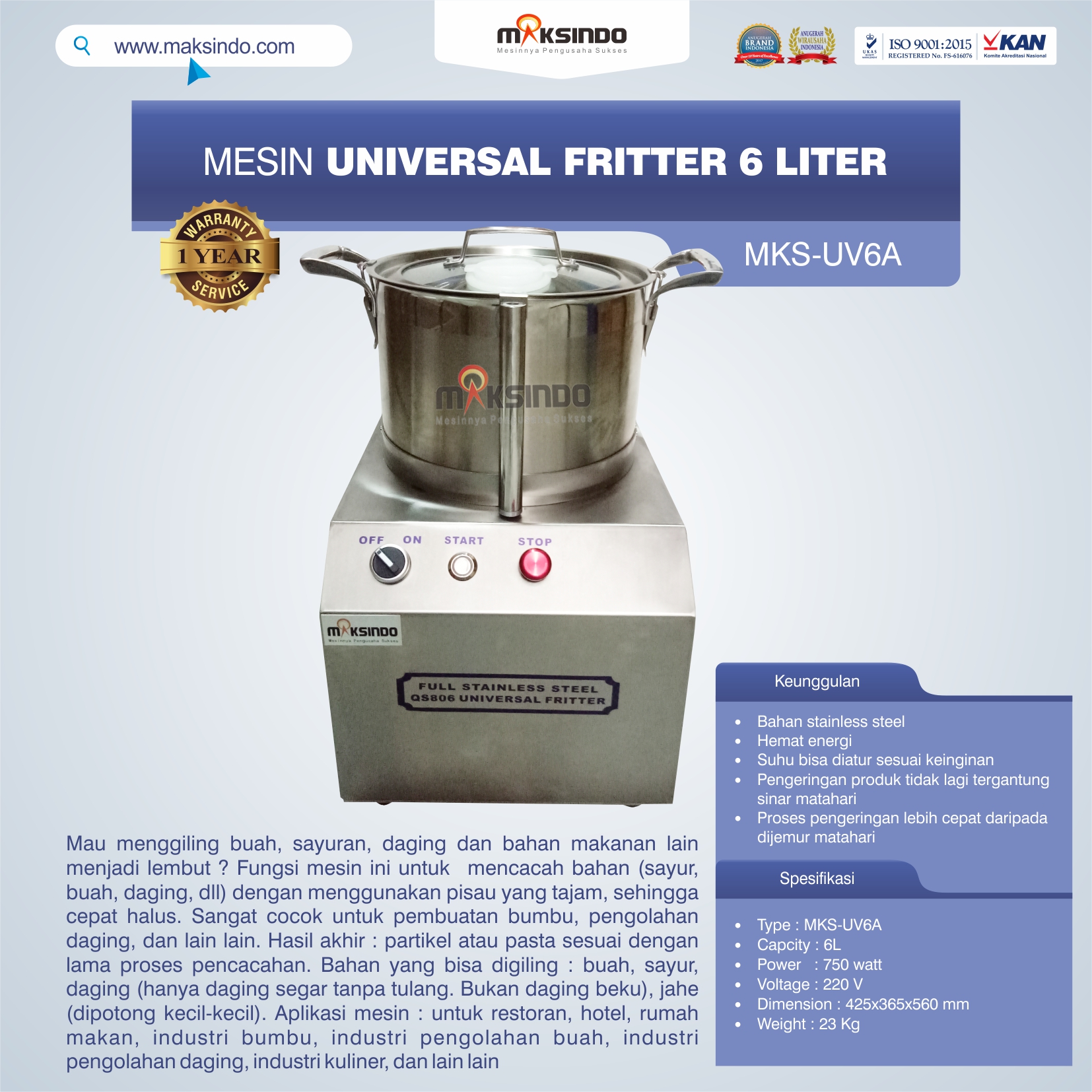 Universal Fritter 6 Liter (MKS-UV6A)
