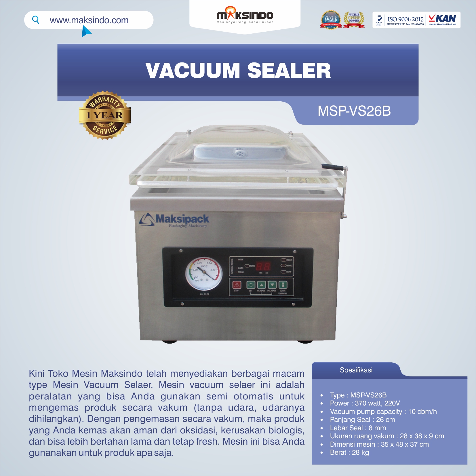 Jual Vacuum Sealer MSP-VS26B di Malang