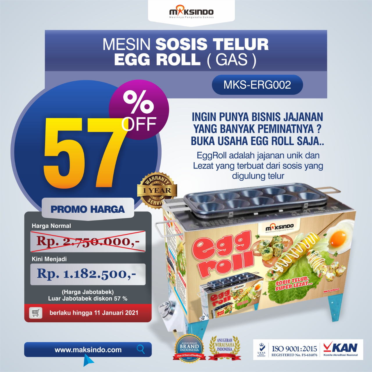 Jual Mesin Pembuat Egg Roll (Gas) MKS-ERG002 di Malang