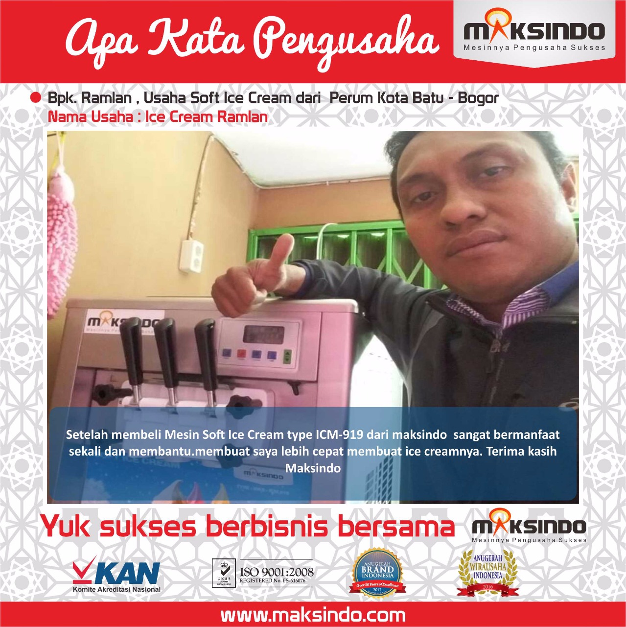 Ice Cream Ramlan : Dengan Mesin Ice Cream Maksindo Produksi Ice Cream Makin Cepat