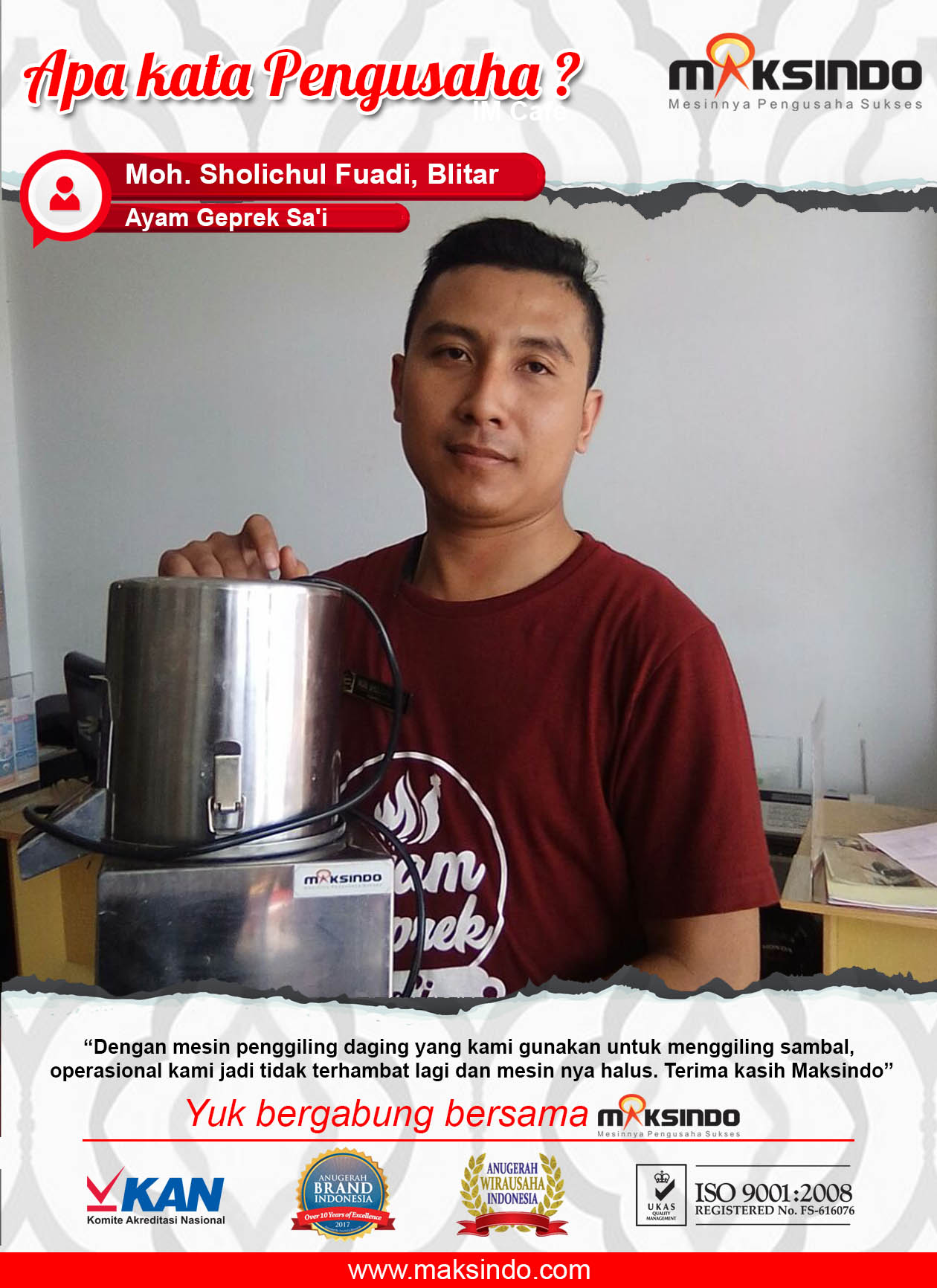 Ayam Geprek Sa’i : Produksi Tidak Terhambat Dengan Mesin Giling Bumbu Maksindo