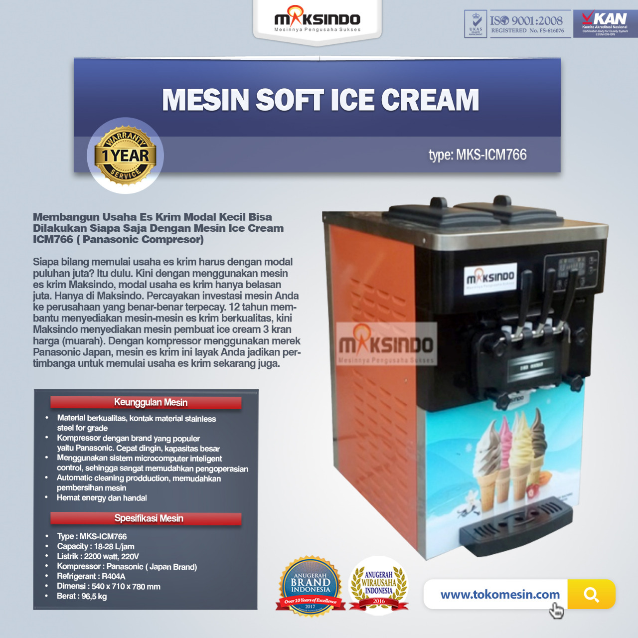 Jual Mesin Soft Ice Cream ICM766 (Panasonic Comp) di Malang