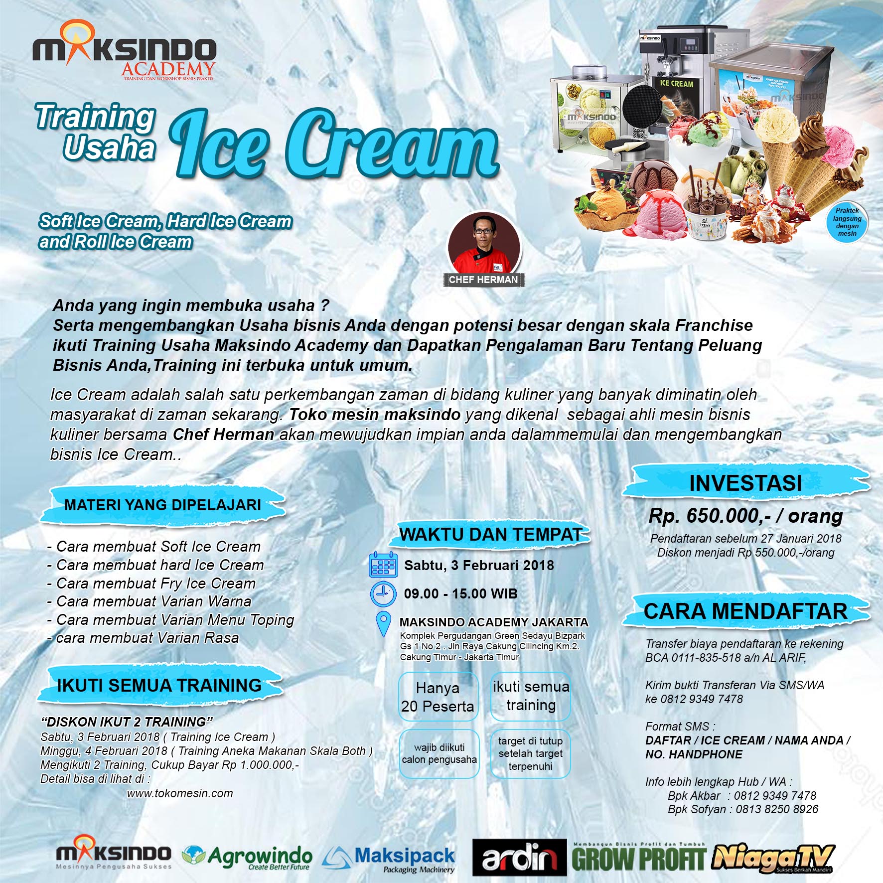 Training Usaha Ice Cream dan Toping, Sabtu 3 Februari 2018