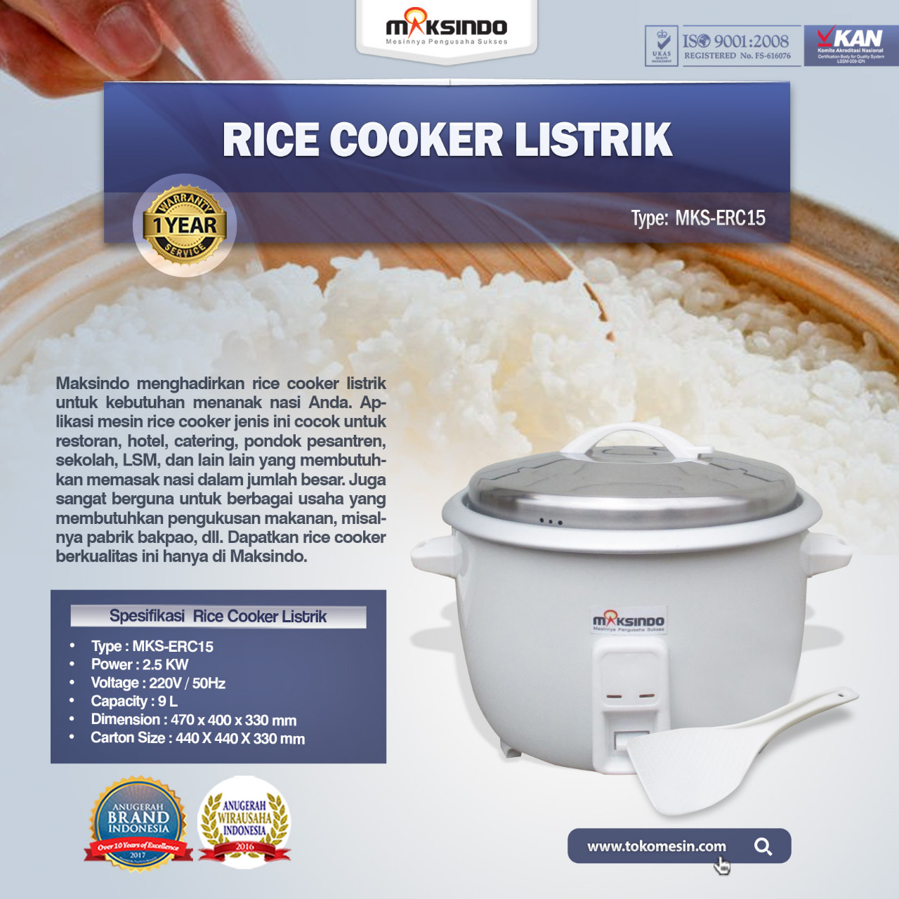Jual Rice Cooker Listrik MKS-ERC15 di Malang