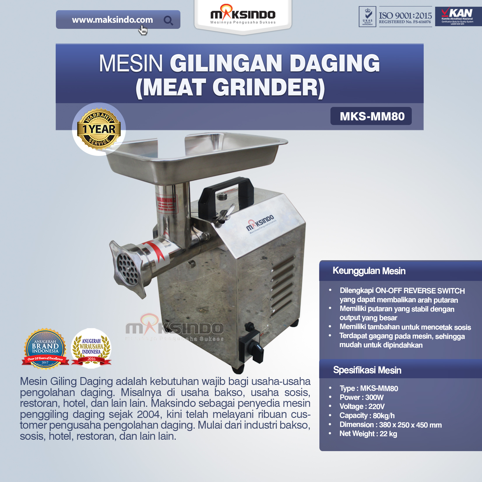 Jual Mesin Meat Grinder MKS-MM80 di Malang