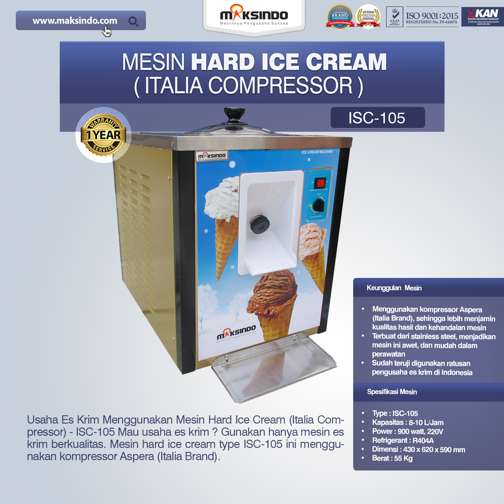 Jual Mesin Hard Ice Cream (Italia Compressor) – ISC-105 di Malang