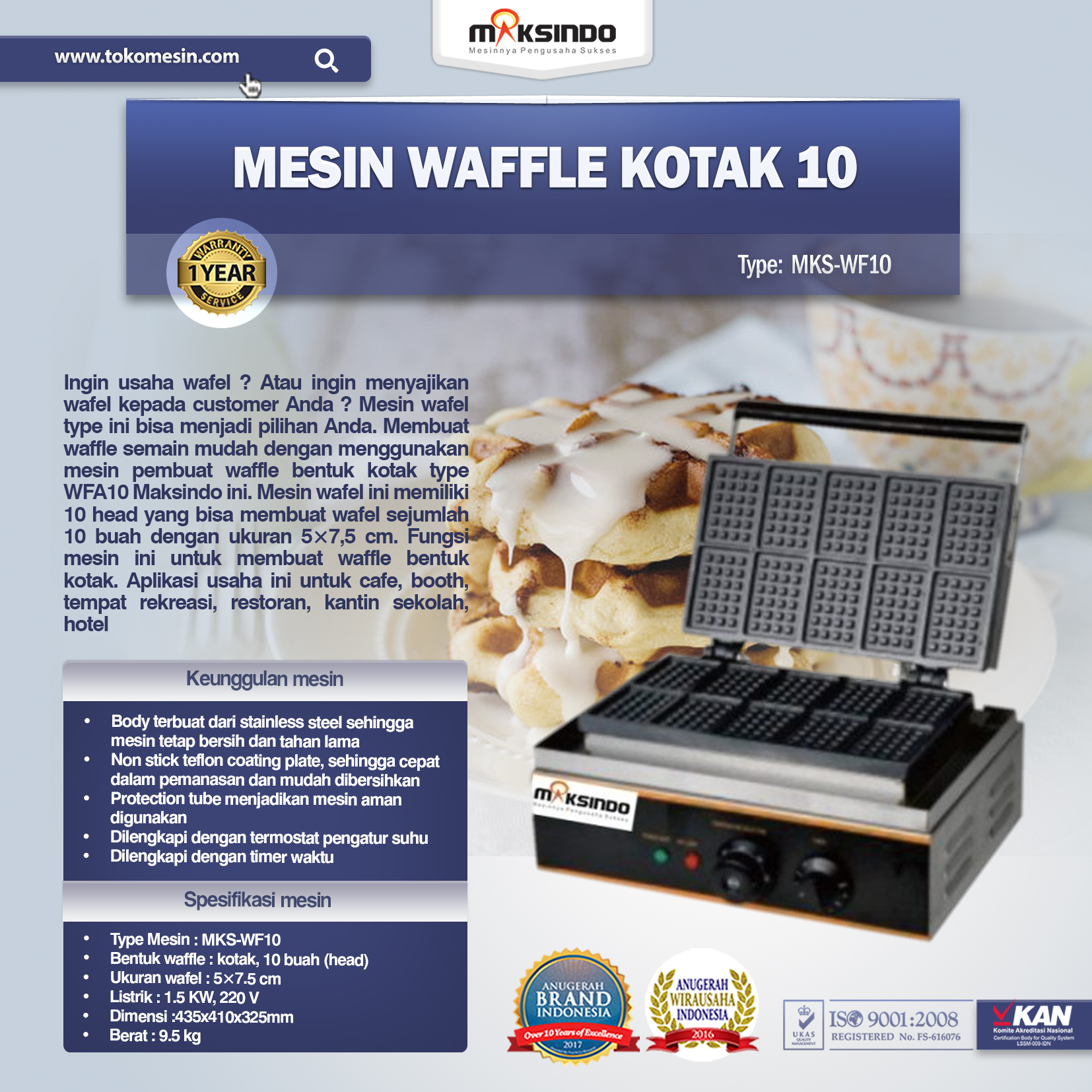 Jual Mesin Waffle Kotak 10 (WF10) Di Malang