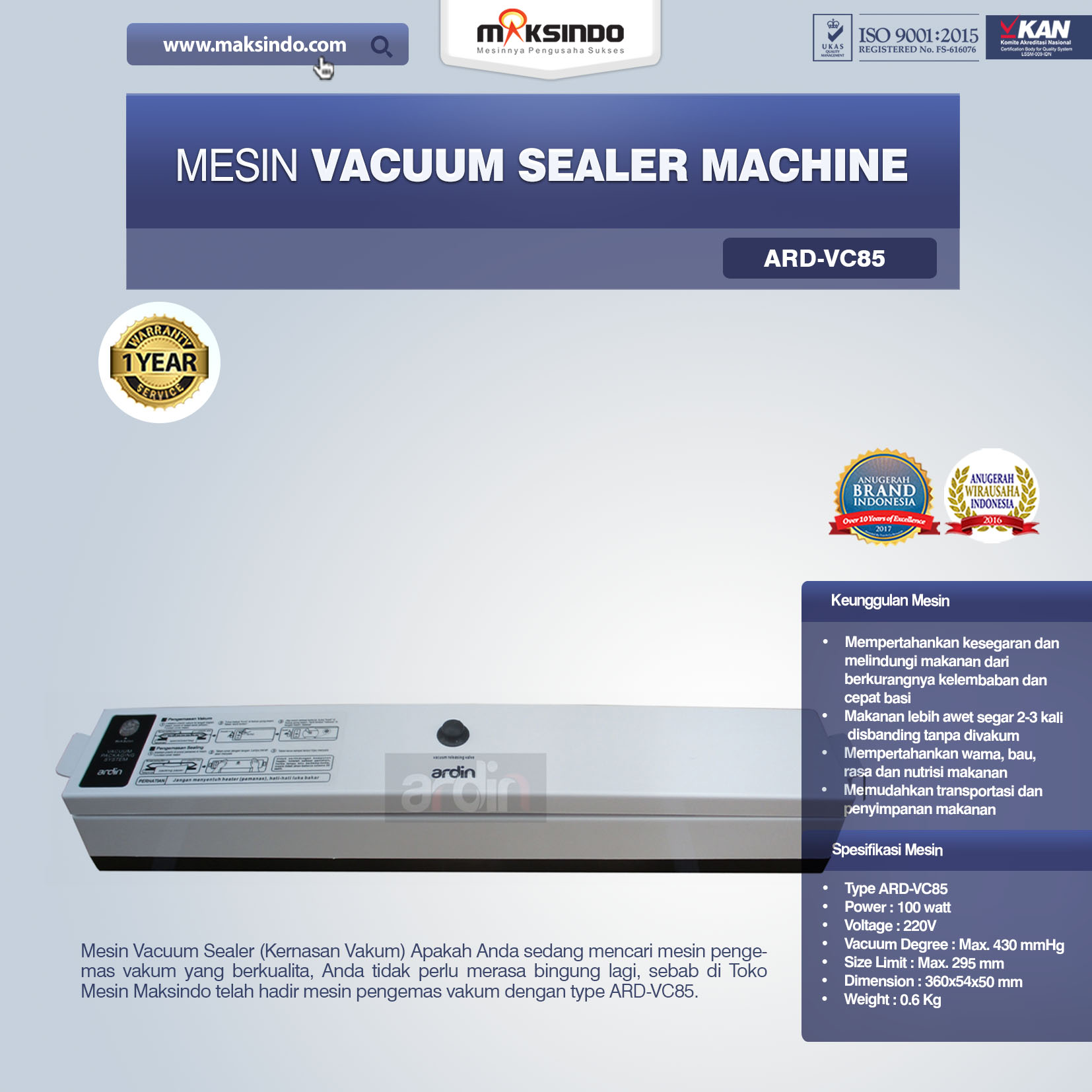 Jual Mesin Vacuum Sealer Machine ARD-VC85 di Malang