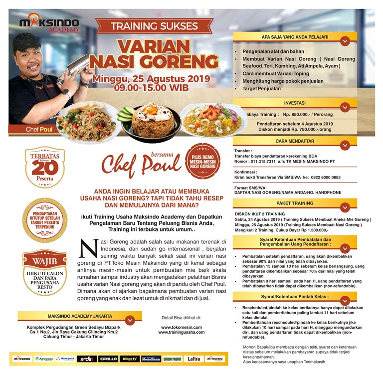 Training Usaha Varian Nasi Goreng, Minggu, 25 Agustus 2019