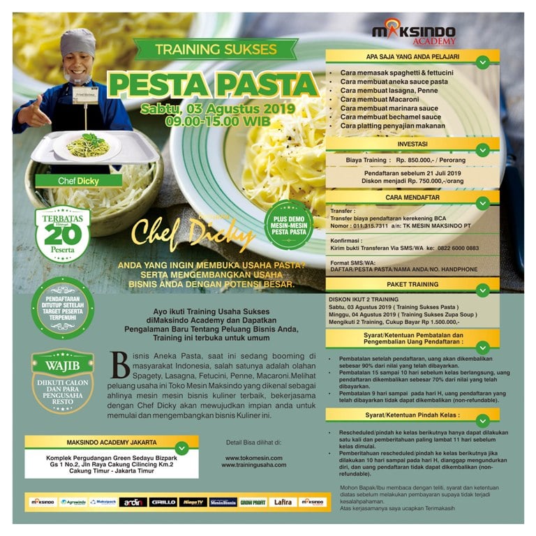 Training Sukses Pesta Pasta, Sabtu, 03 Agustus 2019