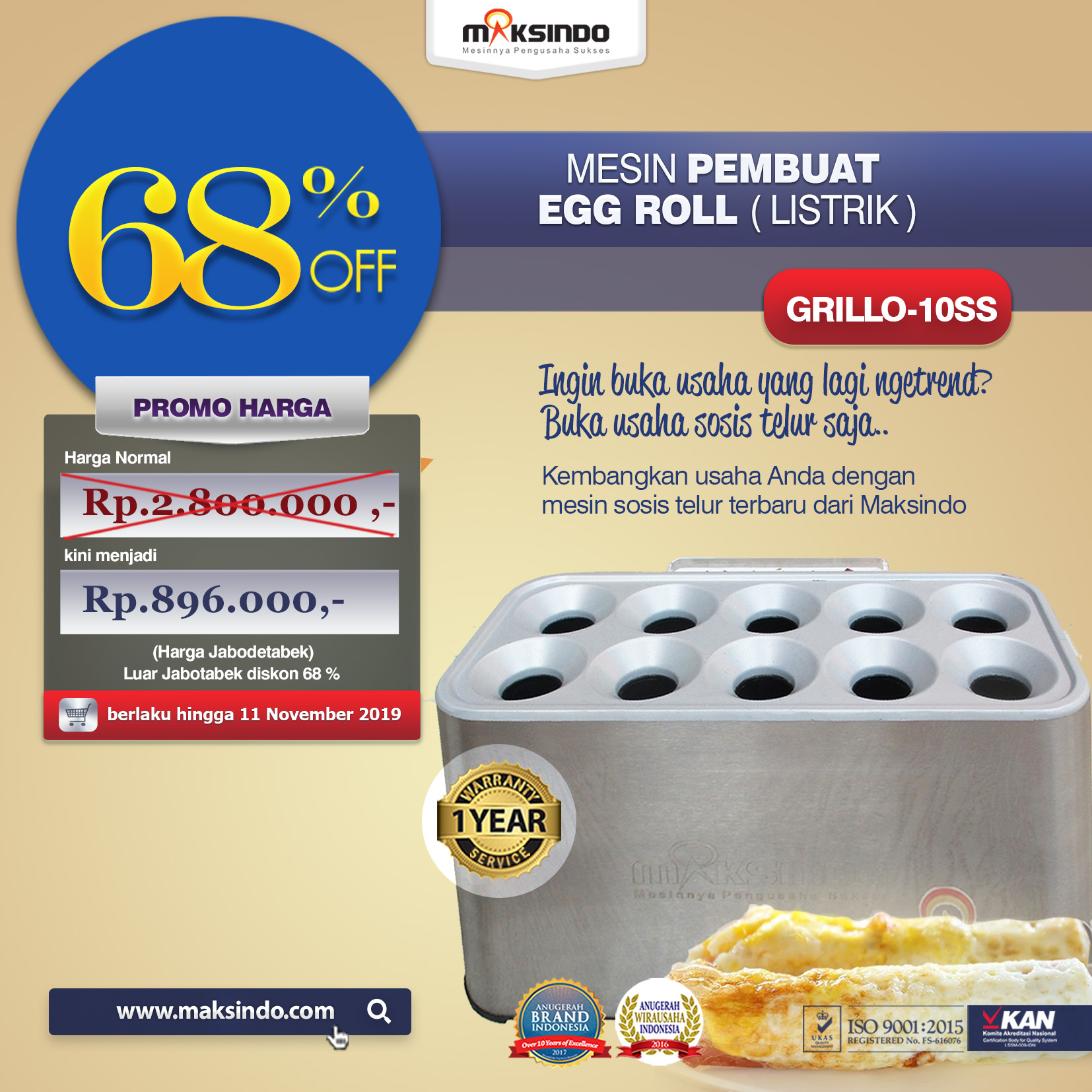 Jual Mesin Pembuat Egg Roll (Listrik) GRILLO-10SS di Malang