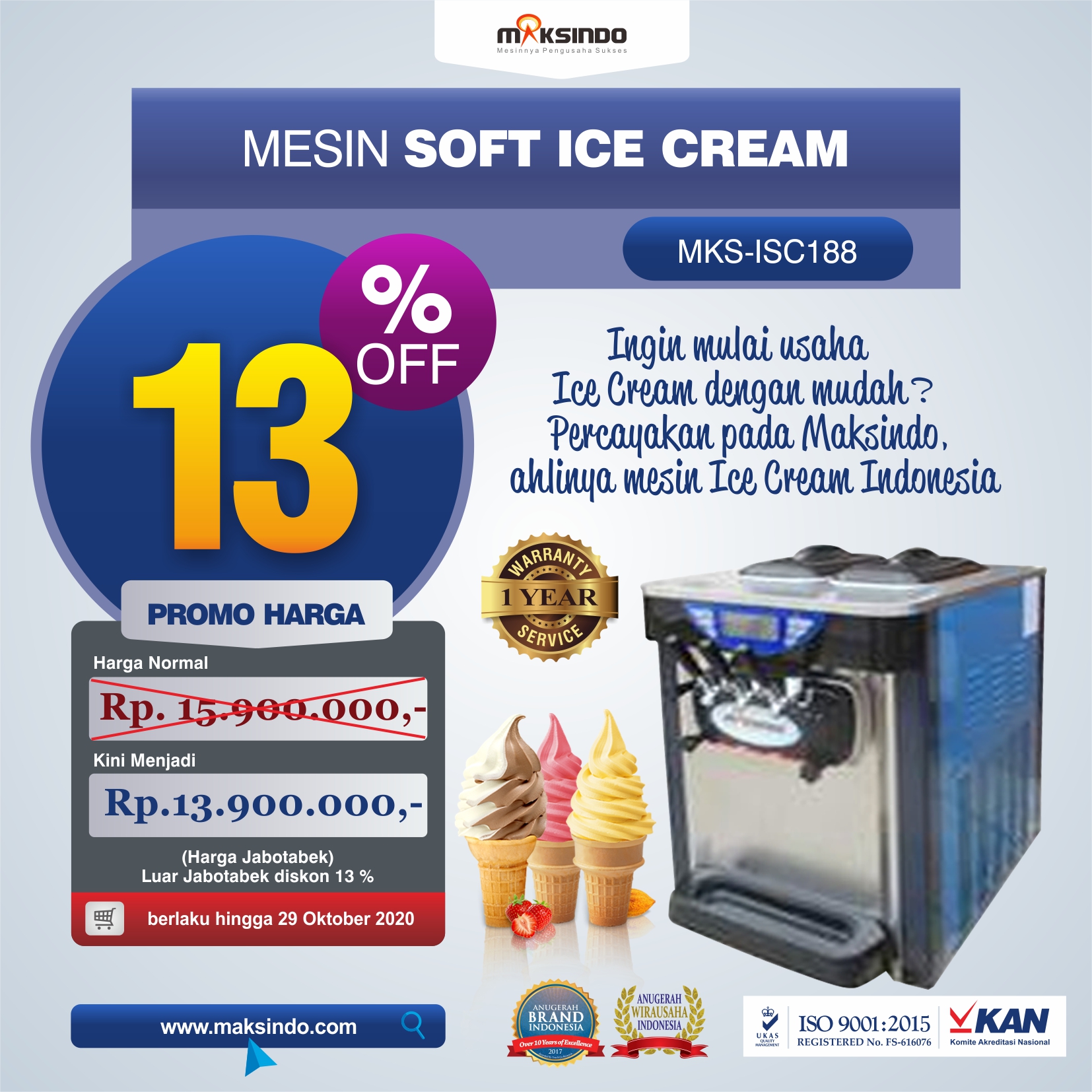 Jual Mesin Soft Ice Cream ISC-188 di Malang