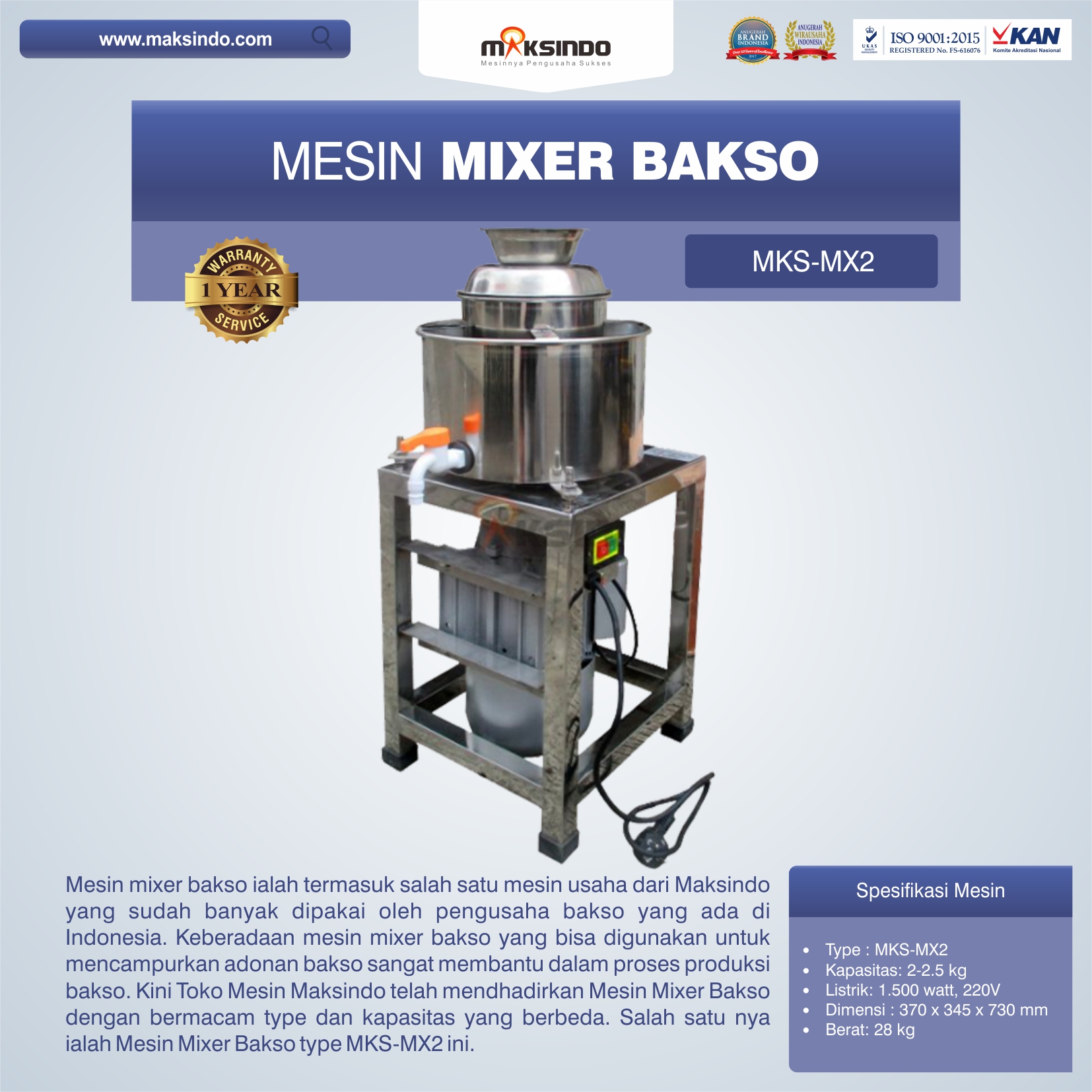 Jual Mesin Mixer Bakso MKS-MX2 Di Malang