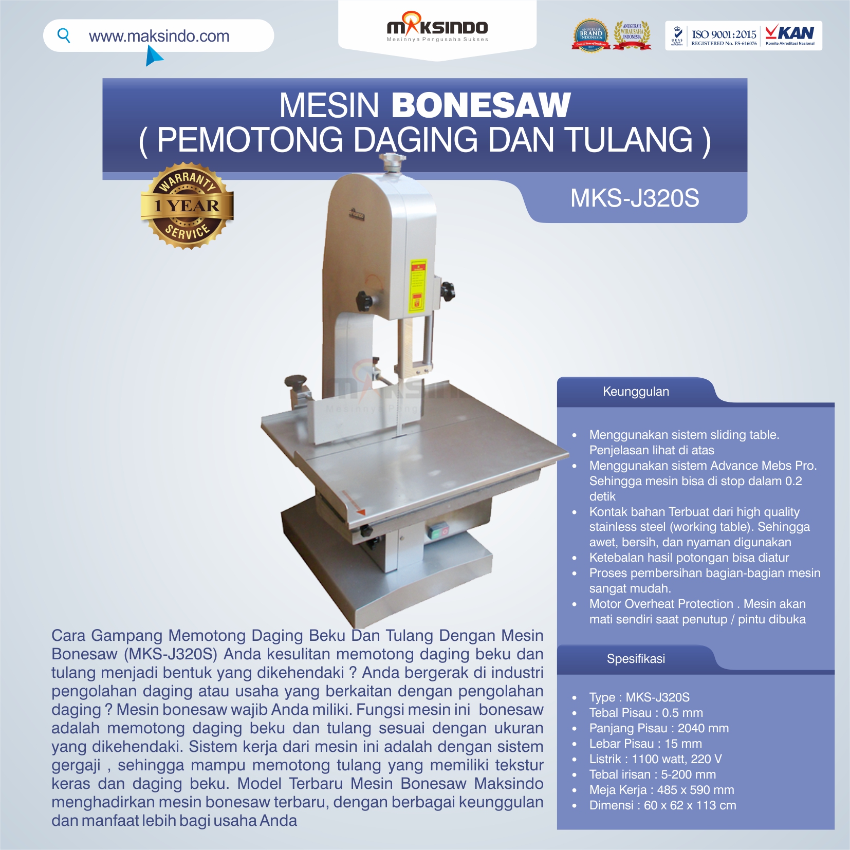 Jual Mesin Bonesaw MKS-J320S (pemotong daging dan tulang) di Malang