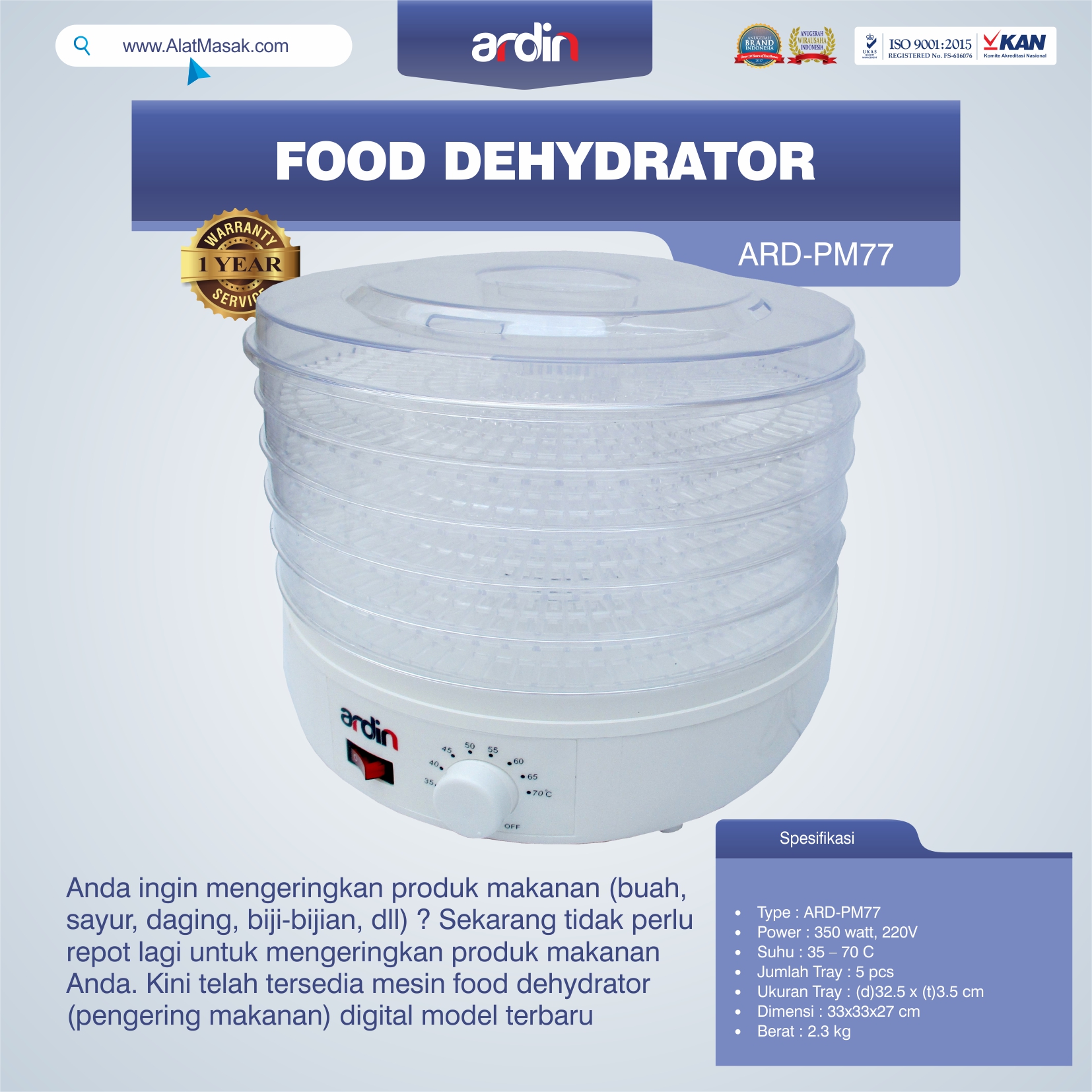 Jual Food Dehydrator ARD-PM77 di Malang