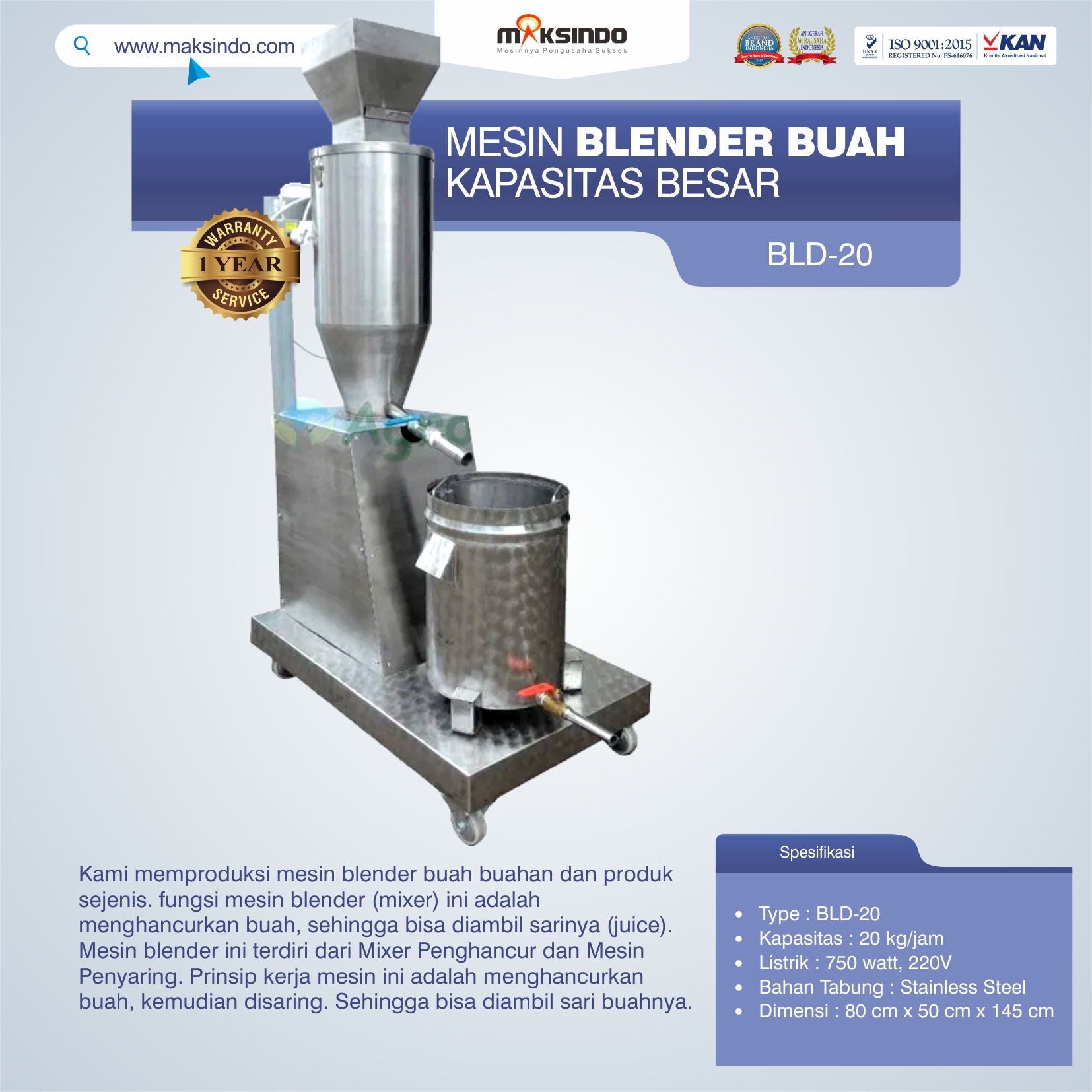 Jual Mesin Blender Buah Kapasitas Besar di Malang