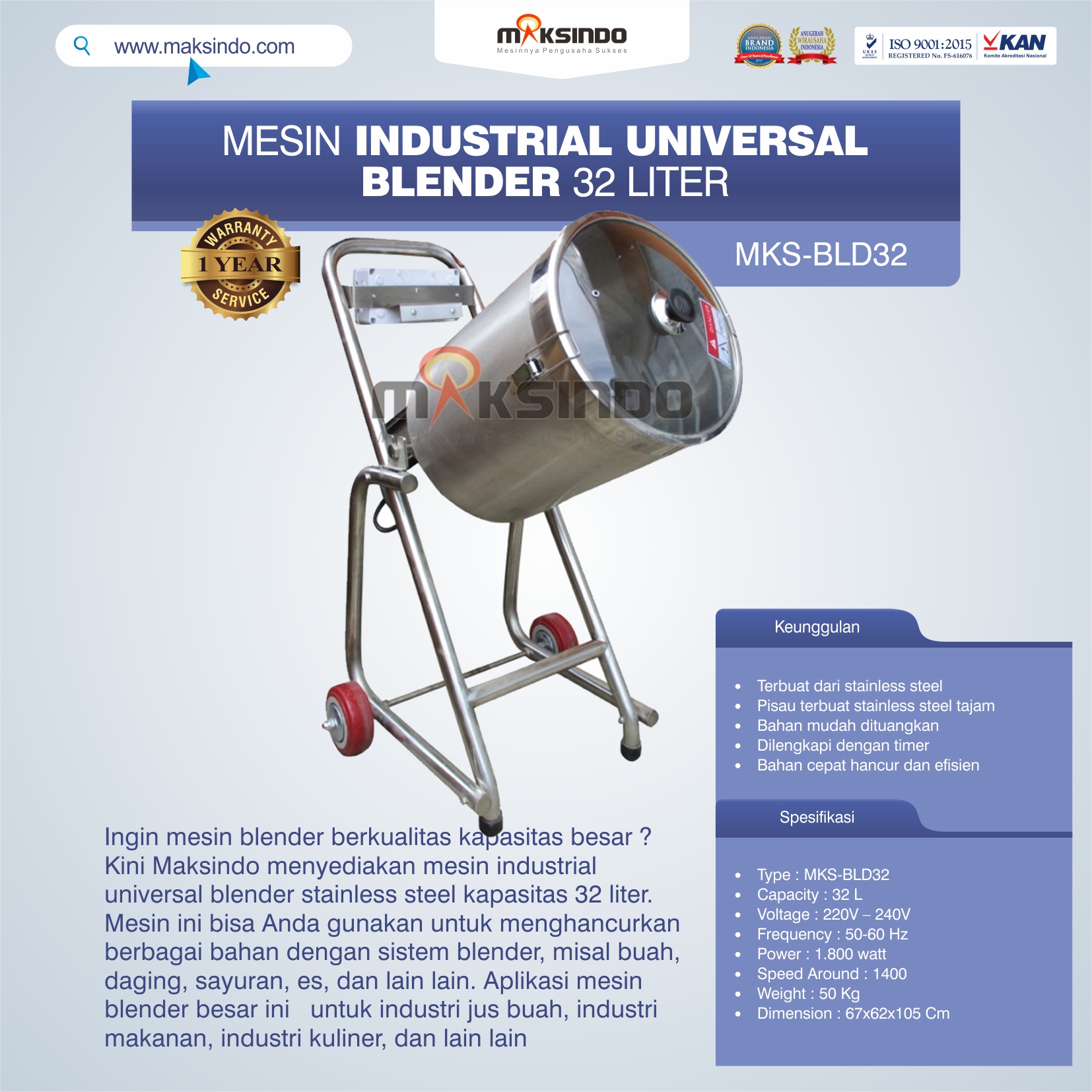 Jual Industrial Universal Blender 32 Liter di Malang