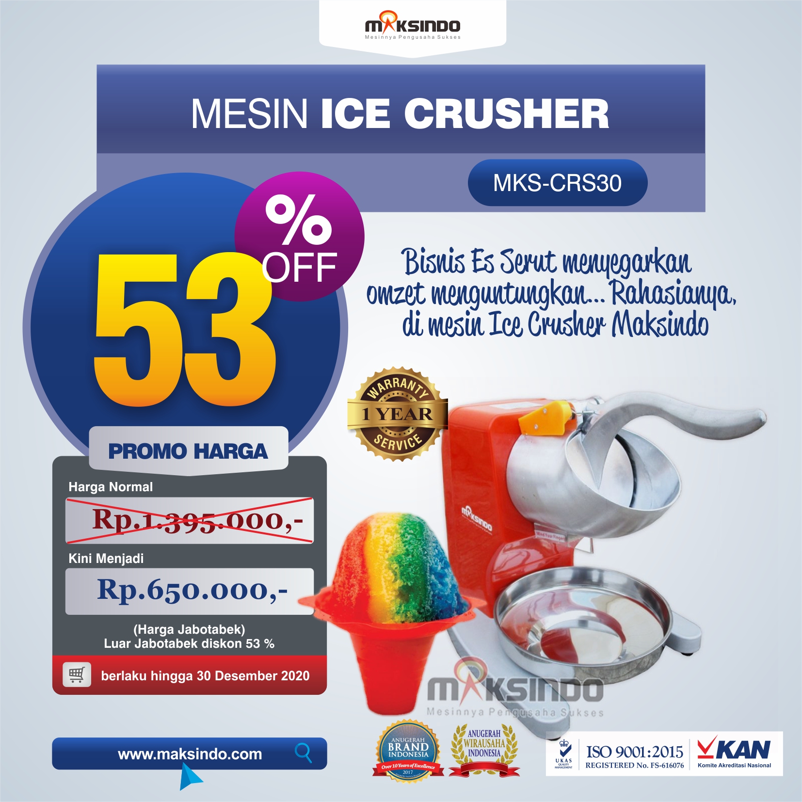 Jual Mesin Ice Crusher MKS-CRS30 di Malang