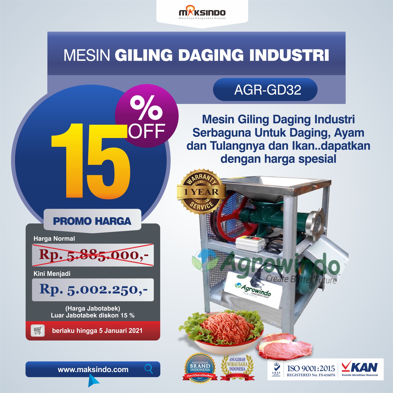 Jual Mesin Giling Daging Industri (AGR-GD32) di Malang