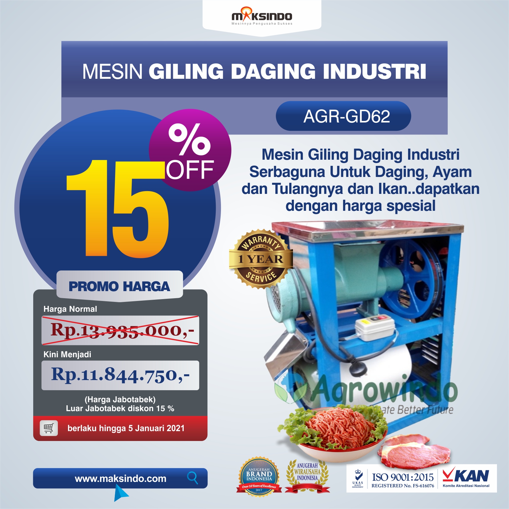 Jual Mesin Giling Daging Industri (AGR-GD62) di Malang