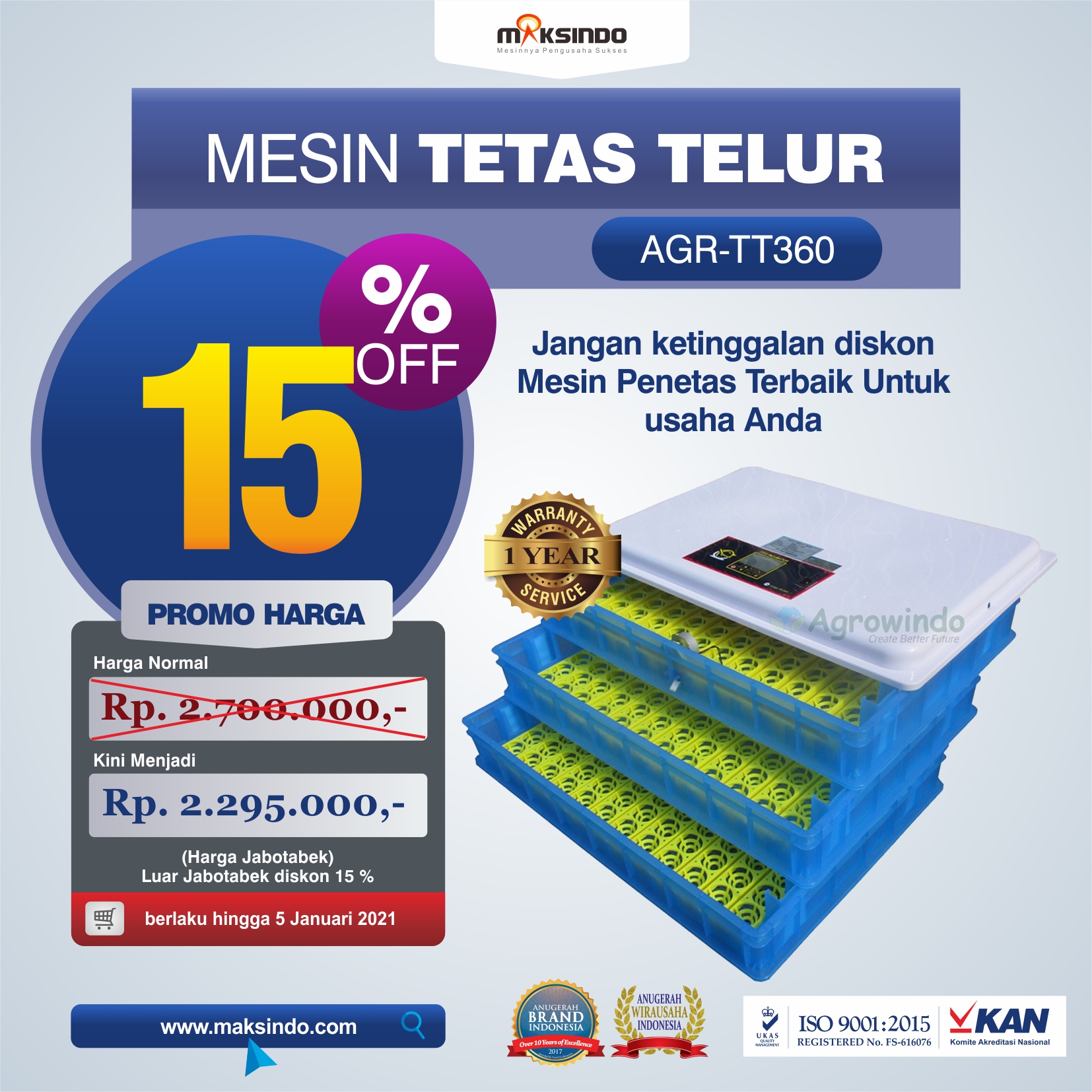 Jual Mesin Penetas Telur AGR-TT360 Di Malang